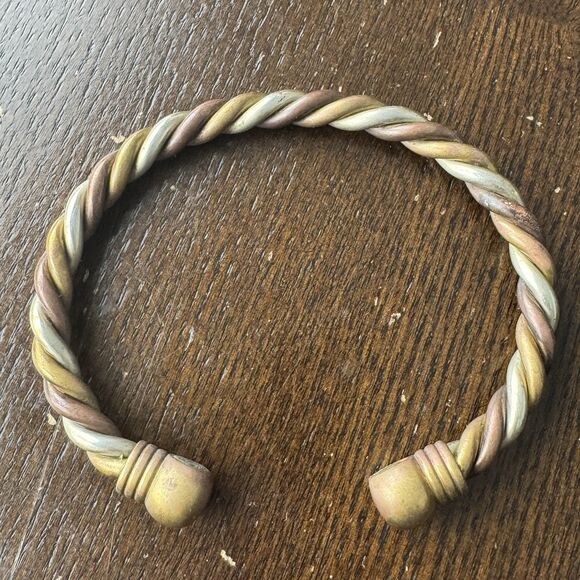 Jewelry - Tri Metal Cuff Bracelet Twisted Design With Ball Ends 2.75” Interior Diameter